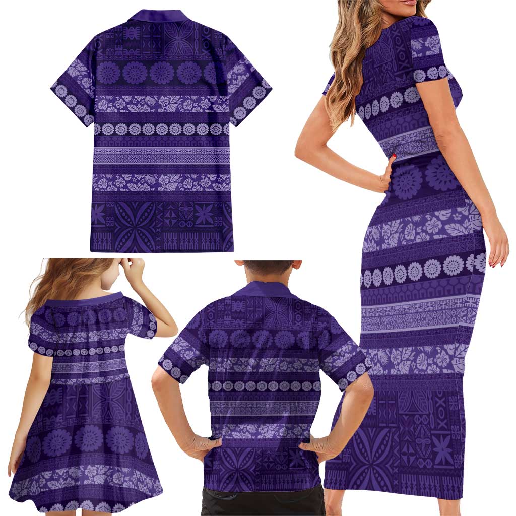 Fiji Marau na Kerisimasi Family Matching Short Sleeve Bodycon Dress and Hawaiian Shirt Purple Tapa Masi Inspired Christmas LT9 - Polynesian Pride