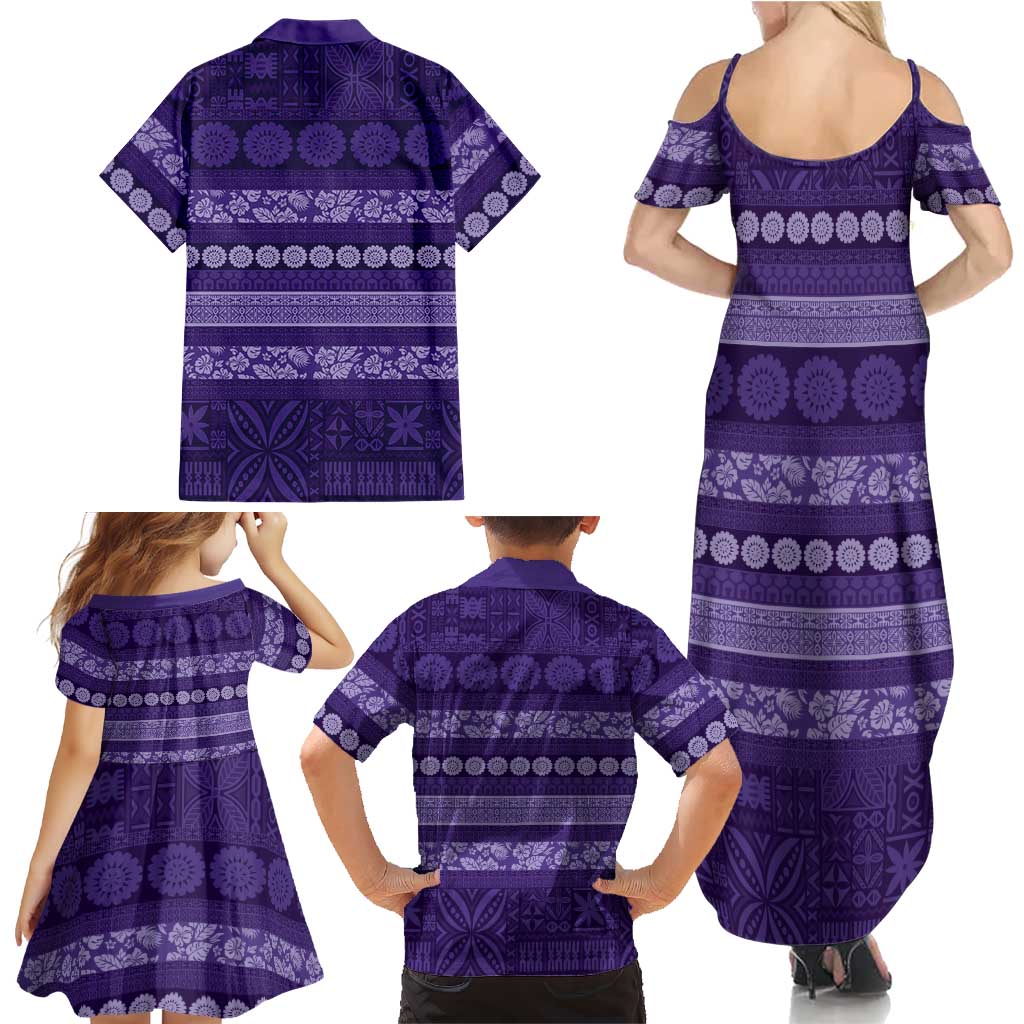 Fiji Marau na Kerisimasi Family Matching Summer Maxi Dress and Hawaiian Shirt Purple Tapa Masi Inspired Christmas LT9 - Polynesian Pride
