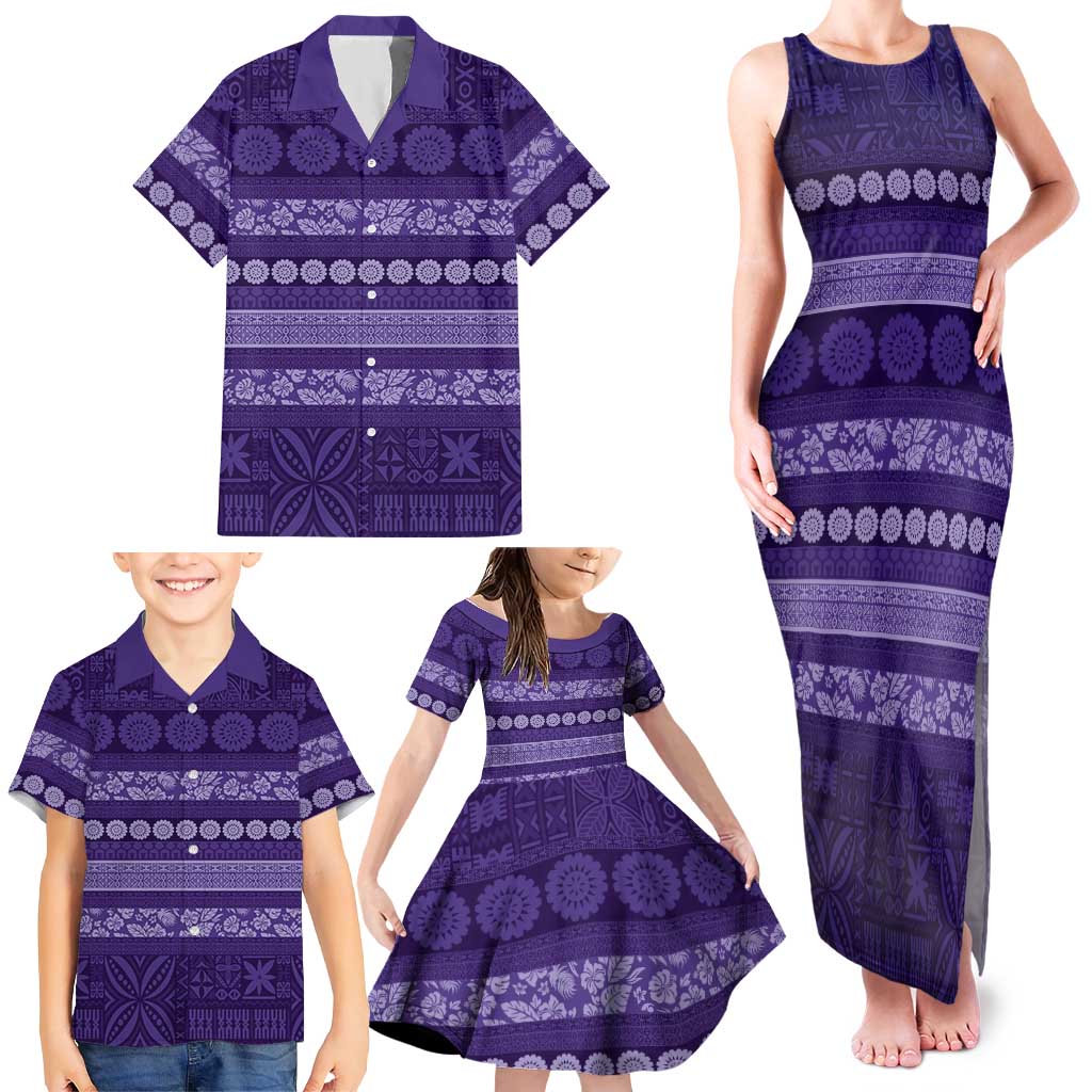 Fiji Marau na Kerisimasi Family Matching Tank Maxi Dress and Hawaiian Shirt Purple Tapa Masi Inspired Christmas - Polynesian Pride