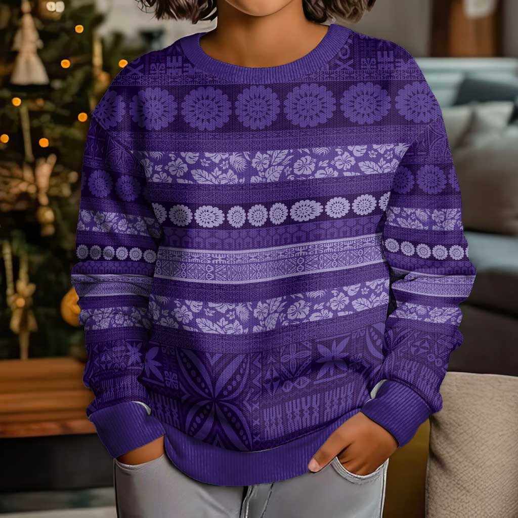 Fiji Marau na Kerisimasi Kid Ugly Christmas Sweater Purple Tapa Masi Inspired Christmas LT9 - Polynesian Pride