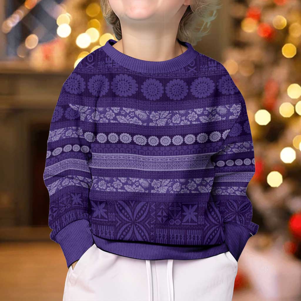 Fiji Marau na Kerisimasi Kid Ugly Christmas Sweater Purple Tapa Masi Inspired Christmas LT9 - Polynesian Pride