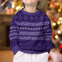 Fiji Marau na Kerisimasi Kid Ugly Christmas Sweater Purple Tapa Masi Inspired Christmas LT9 - Polynesian Pride