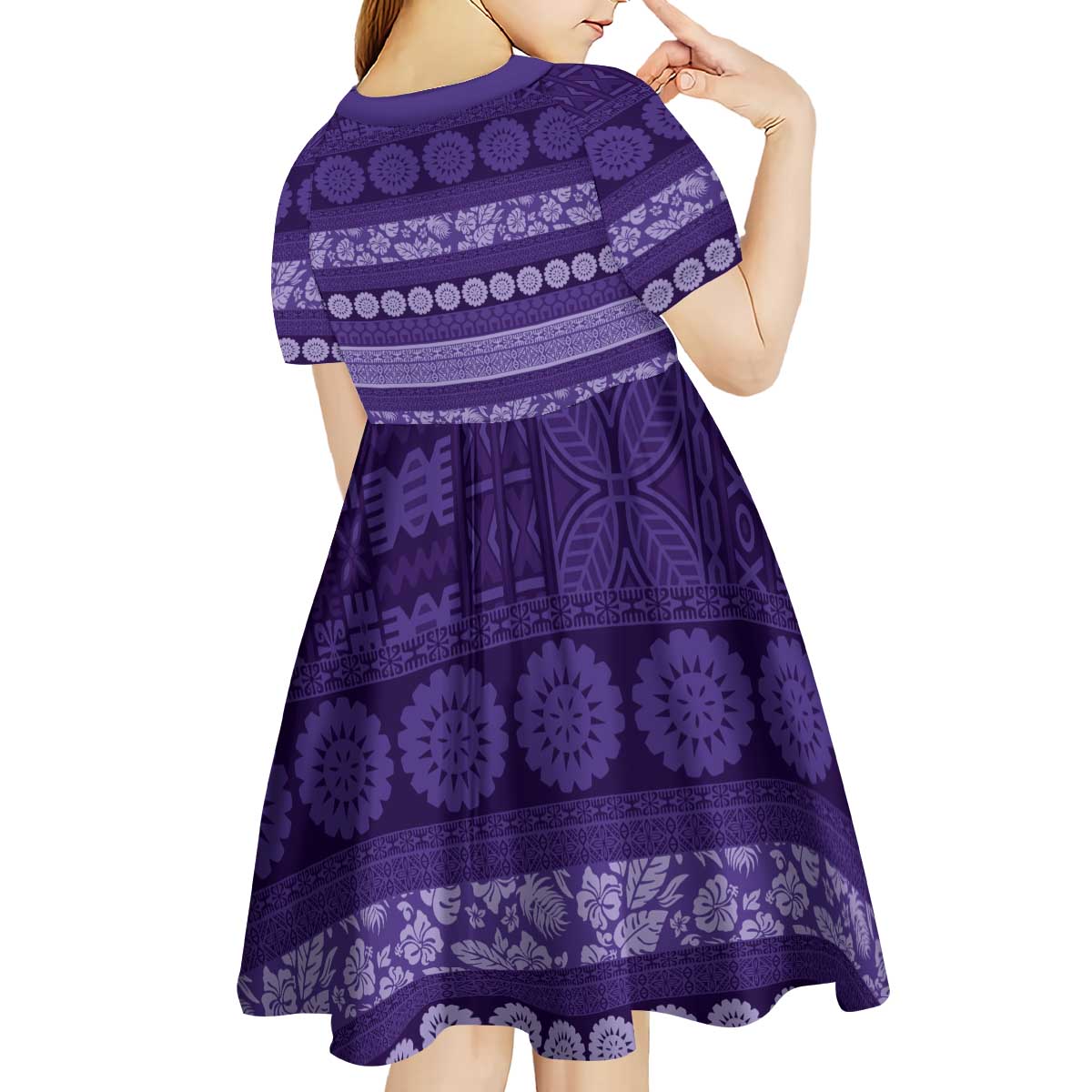 Fiji Marau na Kerisimasi Kid Short Sleeve Dress Purple Tapa Masi Inspired Christmas LT9 - Polynesian Pride