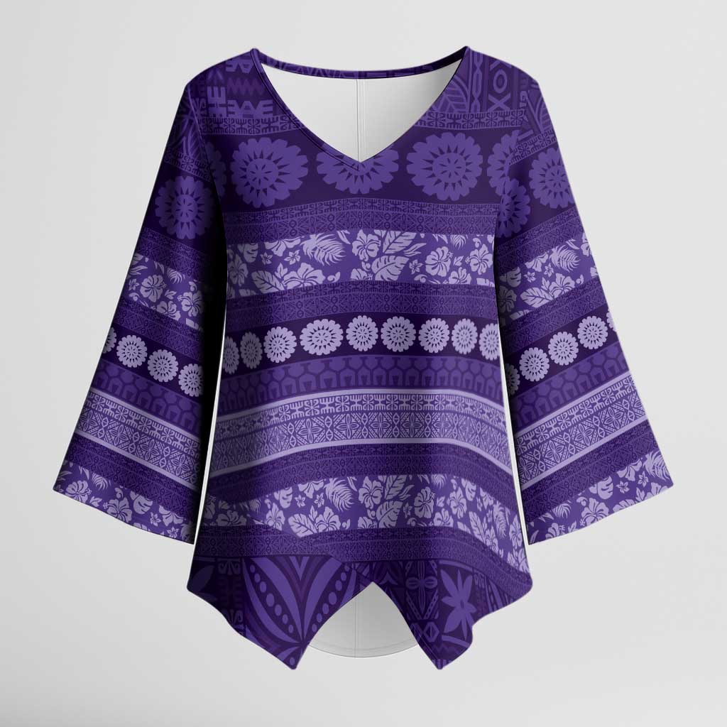 Fiji Marau na Kerisimasi Kimono Sleeve Blouse Purple Tapa Masi Inspired Christmas LT9 Female Purple - Polynesian Pride
