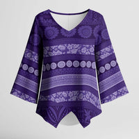 Fiji Marau na Kerisimasi Kimono Sleeve Blouse Purple Tapa Masi Inspired Christmas LT9 Female Purple - Polynesian Pride