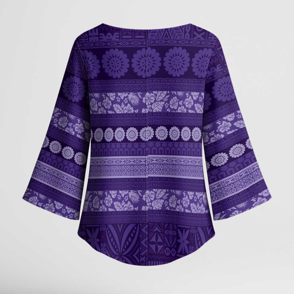 Fiji Marau na Kerisimasi Kimono Sleeve Blouse Purple Tapa Masi Inspired Christmas LT9 - Polynesian Pride