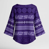 Fiji Marau na Kerisimasi Kimono Sleeve Blouse Purple Tapa Masi Inspired Christmas LT9 - Polynesian Pride