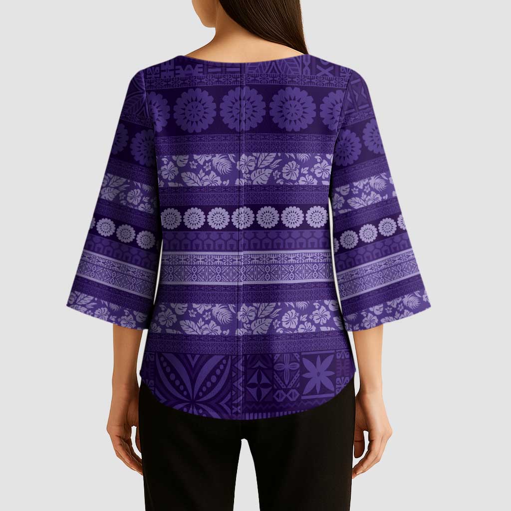 Fiji Marau na Kerisimasi Kimono Sleeve Blouse Purple Tapa Masi Inspired Christmas LT9 - Polynesian Pride