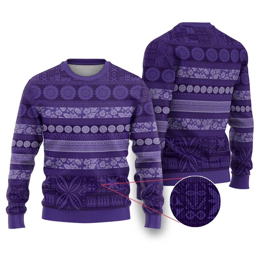 Fiji Marau na Kerisimasi Ugly Christmas Sweater Purple Tapa Masi Inspired Christmas LT9 Purple - Polynesian Pride