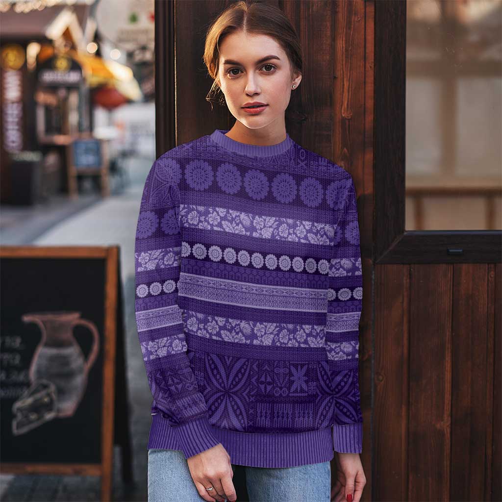 Fiji Marau na Kerisimasi Ugly Christmas Sweater Purple Tapa Masi Inspired Christmas LT9 - Polynesian Pride