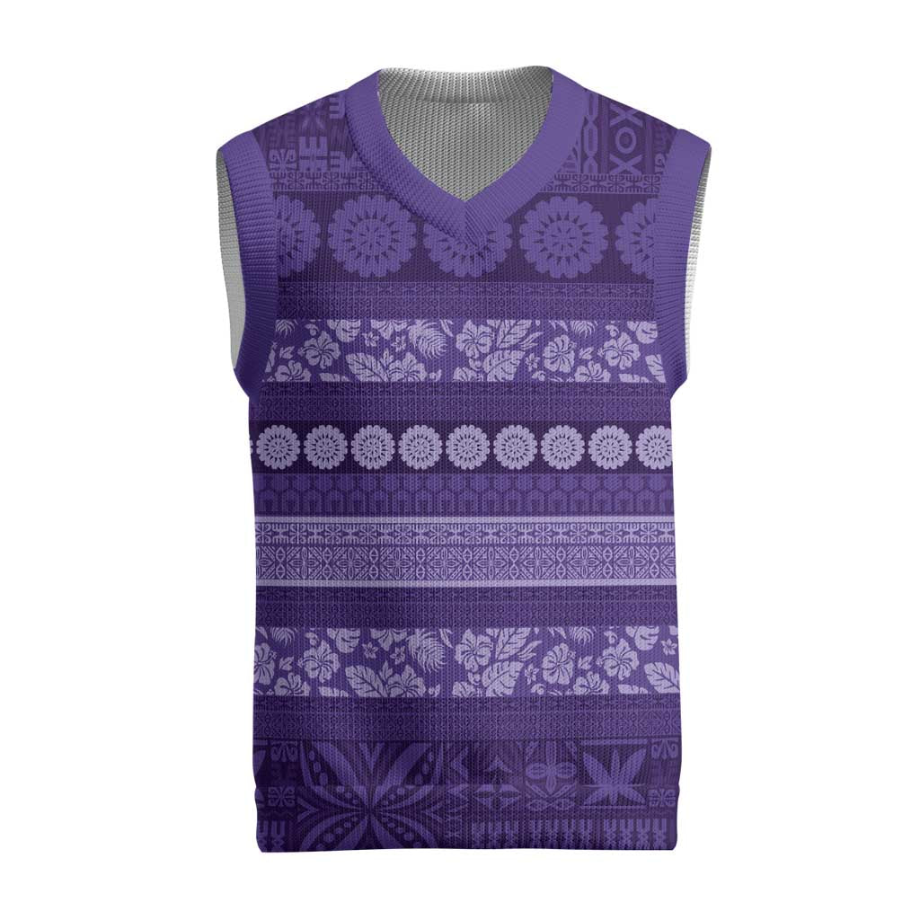 Fiji Marau na Kerisimasi Christmas Knitted V-Neck Vest Purple Tapa Masi Inspired Christmas LT9 Purple - Polynesian Pride