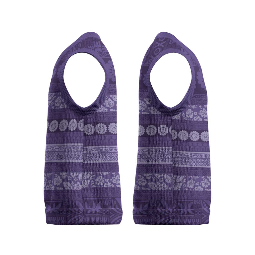 Fiji Marau na Kerisimasi Christmas Knitted V-Neck Vest Purple Tapa Masi Inspired Christmas LT9 - Polynesian Pride