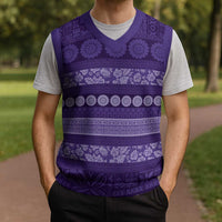 Fiji Marau na Kerisimasi Christmas Knitted V-Neck Vest Purple Tapa Masi Inspired Christmas LT9 - Polynesian Pride