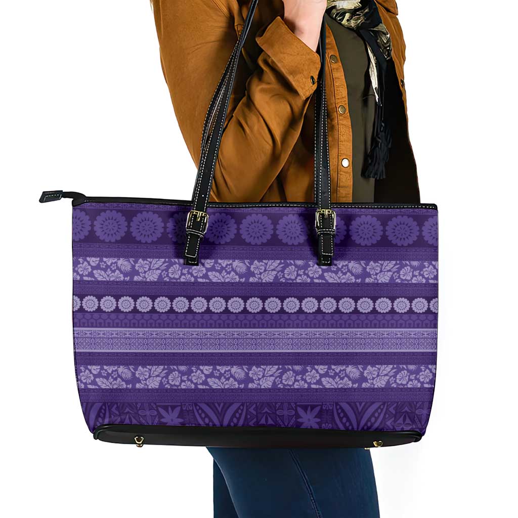 Fiji Marau na Kerisimasi Leather Tote Bag Purple Tapa Masi Inspired Christmas LT9 - Polynesian Pride