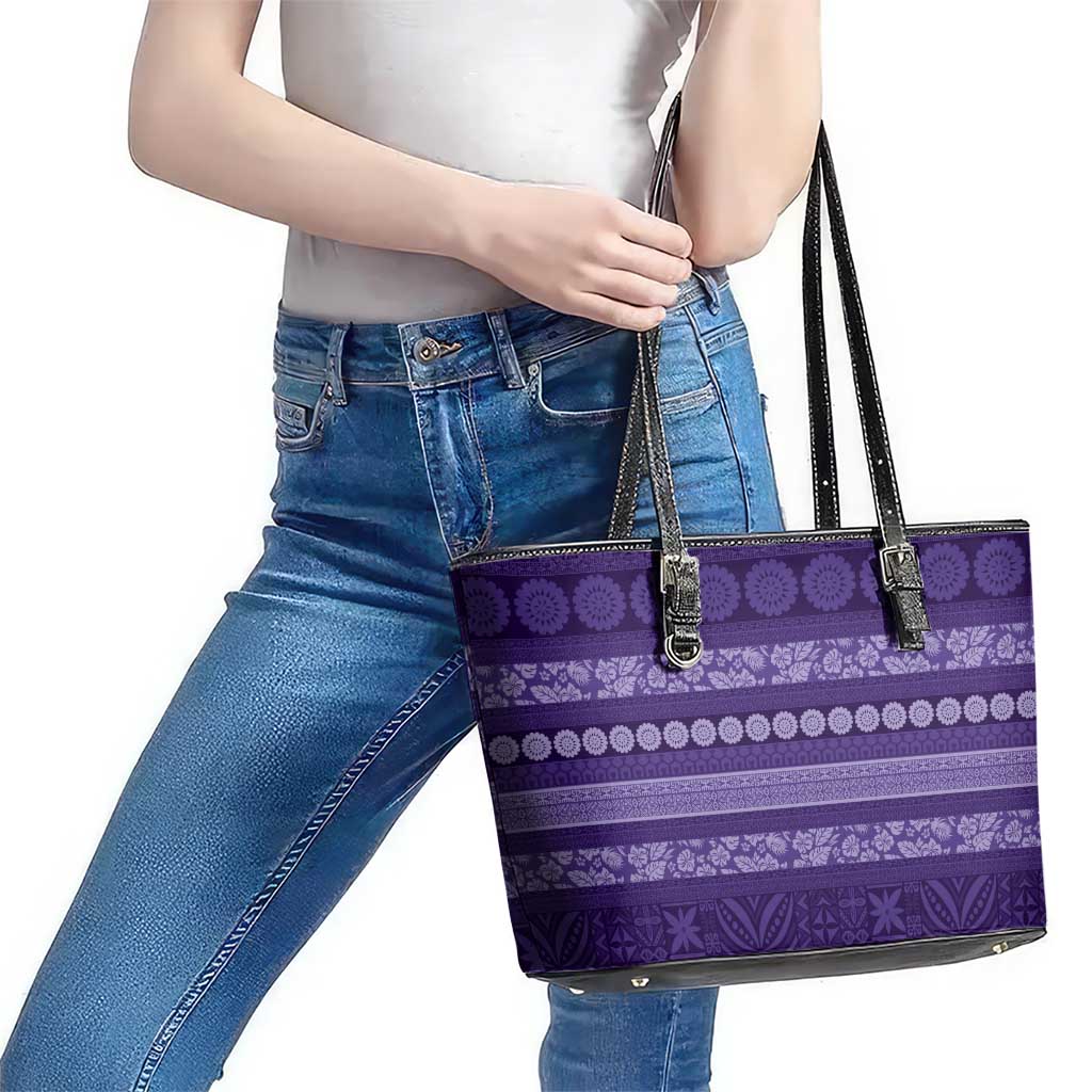 Fiji Marau na Kerisimasi Leather Tote Bag Purple Tapa Masi Inspired Christmas LT9 - Polynesian Pride
