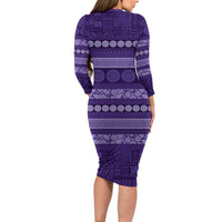 Fiji Marau na Kerisimasi Long Sleeve Bodycon Dress Purple Tapa Masi Inspired Christmas LT9 - Polynesian Pride