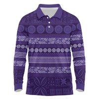 Fiji Marau na Kerisimasi Long Sleeve Polo Shirt Purple Tapa Masi Inspired Christmas LT9 Purple - Polynesian Pride