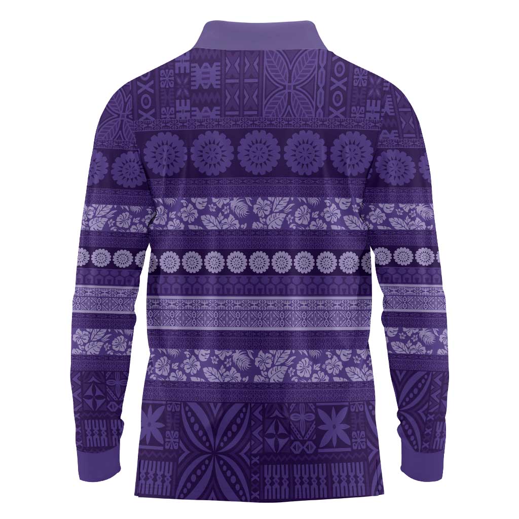 Fiji Marau na Kerisimasi Long Sleeve Polo Shirt Purple Tapa Masi Inspired Christmas LT9 - Polynesian Pride