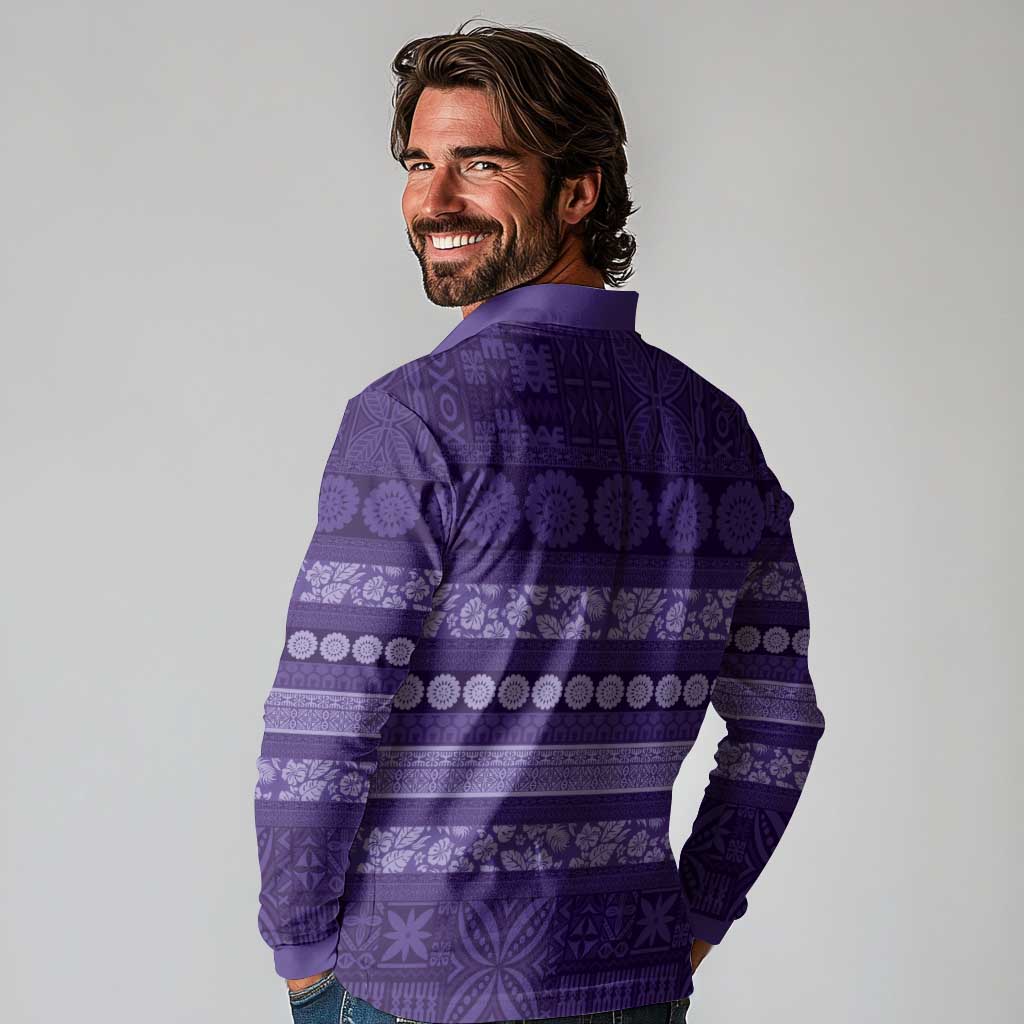 Fiji Marau na Kerisimasi Long Sleeve Polo Shirt Purple Tapa Masi Inspired Christmas LT9 - Polynesian Pride