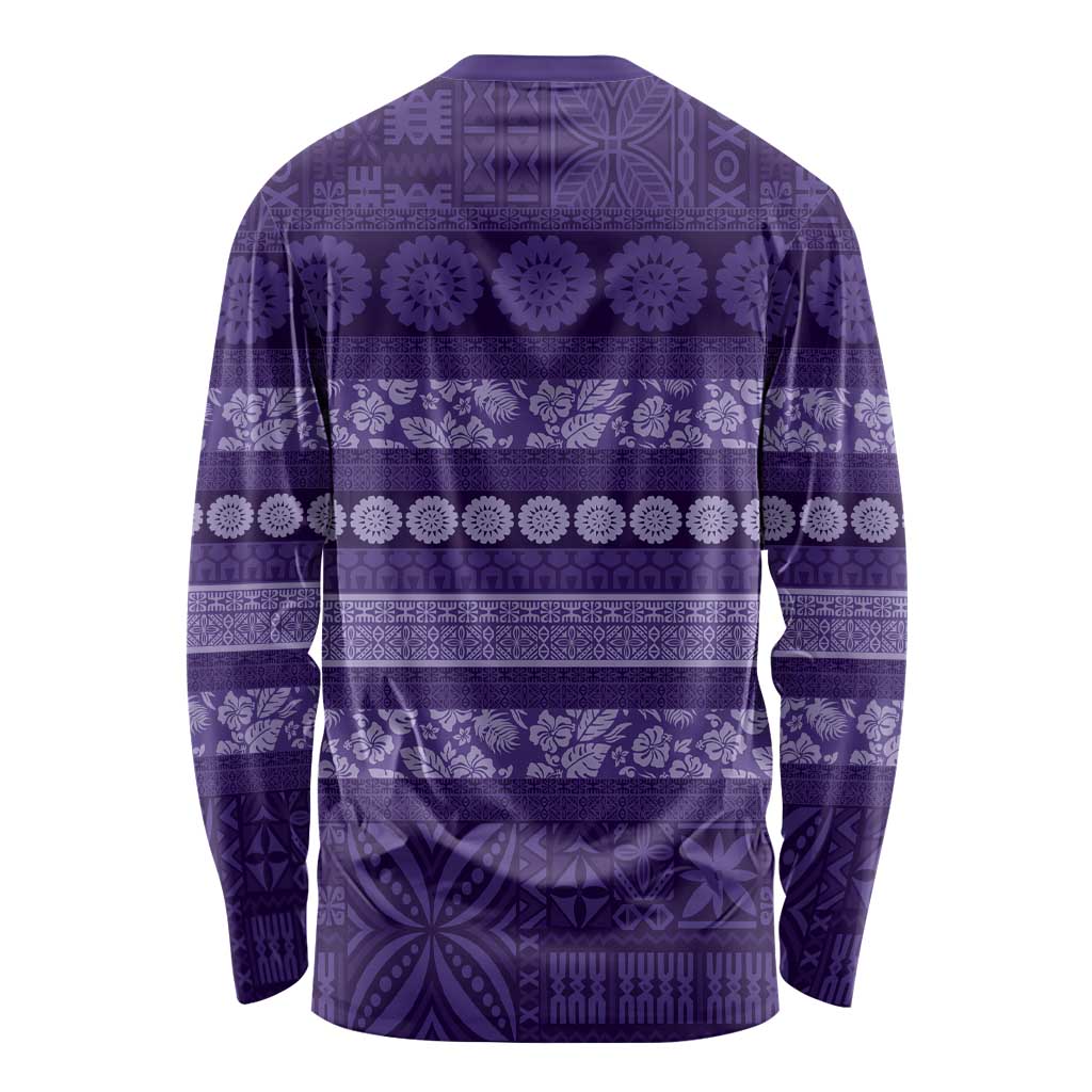 Fiji Marau na Kerisimasi Long Sleeve Shirt Purple Tapa Masi Inspired Christmas LT9 - Polynesian Pride
