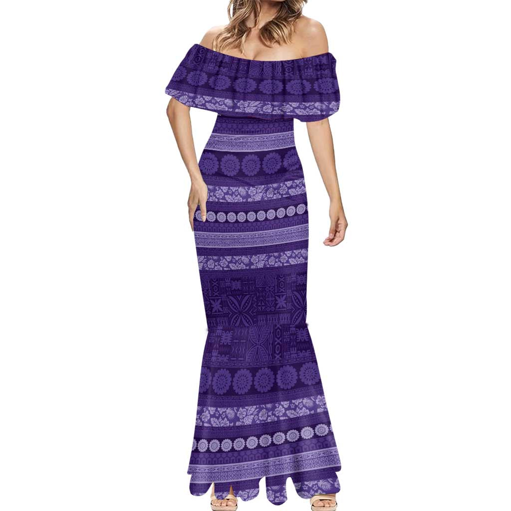 Fiji Marau na Kerisimasi Mermaid Dress Purple Tapa Masi Inspired Christmas LT9 - Polynesian Pride
