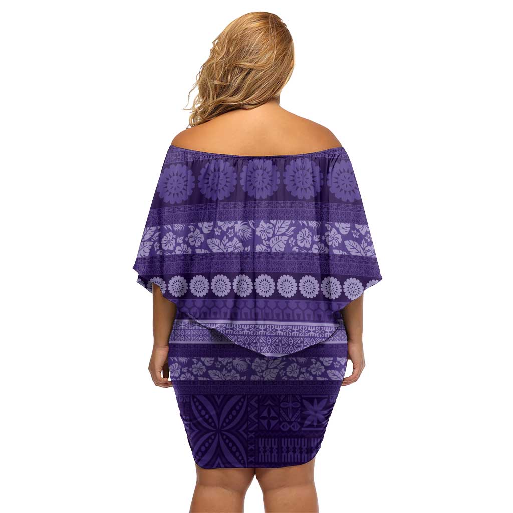 Fiji Marau na Kerisimasi Off Shoulder Short Dress Purple Tapa Masi Inspired Christmas LT9 - Polynesian Pride
