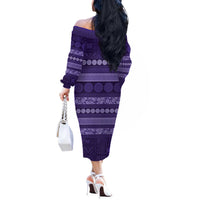 Fiji Marau na Kerisimasi Off The Shoulder Long Sleeve Dress Purple Tapa Masi Inspired Christmas LT9 - Polynesian Pride