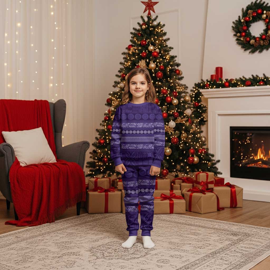 Fiji Marau na Kerisimasi Christmas Pajama Set Purple Tapa Masi Inspired Christmas LT9 Kid Purple - Polynesian Pride