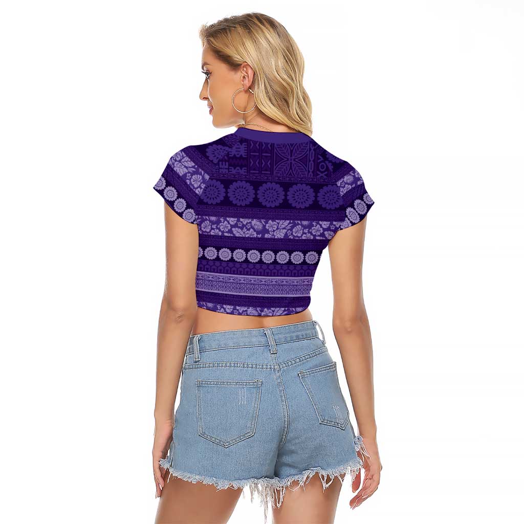 Fiji Marau na Kerisimasi Raglan Cropped T Shirt Purple Tapa Masi Inspired Christmas LT9 - Polynesian Pride