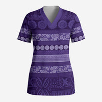 Fiji Marau na Kerisimasi Scrub Top Purple Tapa Masi Inspired Christmas LT9 Adult Purple - Polynesian Pride