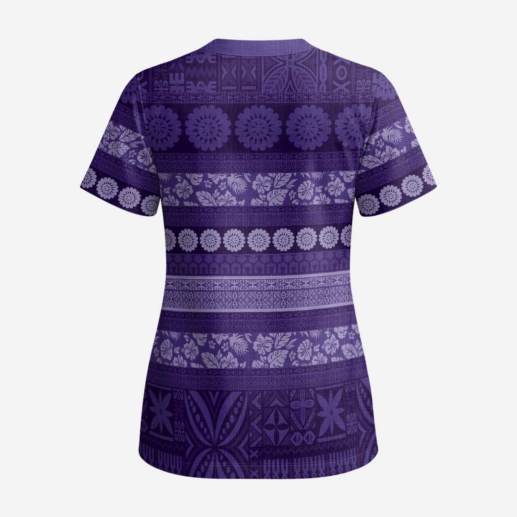 Fiji Marau na Kerisimasi Scrub Top Purple Tapa Masi Inspired Christmas LT9 - Polynesian Pride