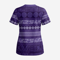 Fiji Marau na Kerisimasi Scrub Top Purple Tapa Masi Inspired Christmas LT9 - Polynesian Pride