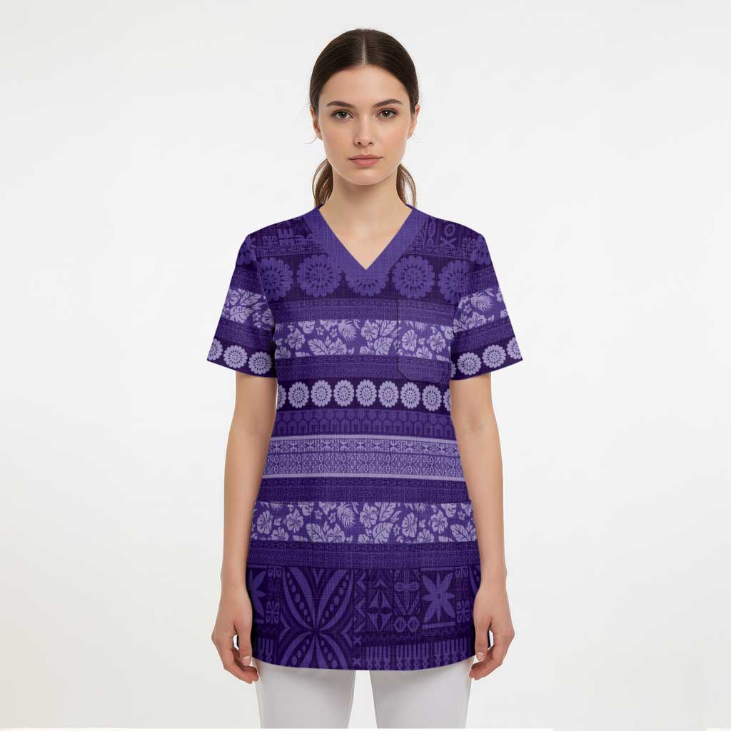 Fiji Marau na Kerisimasi Scrub Top Purple Tapa Masi Inspired Christmas LT9 - Polynesian Pride