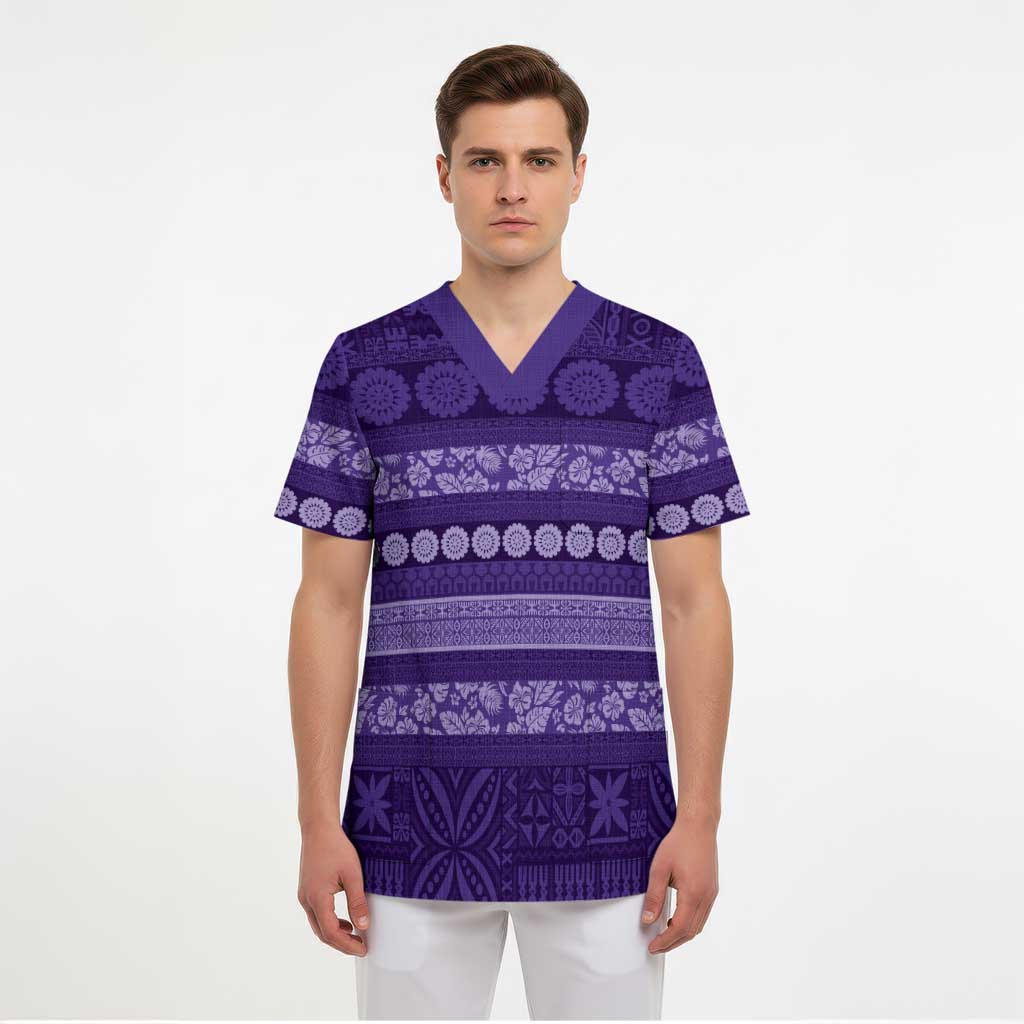 Fiji Marau na Kerisimasi Scrub Top Purple Tapa Masi Inspired Christmas LT9 - Polynesian Pride