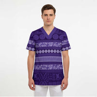 Fiji Marau na Kerisimasi Scrub Top Purple Tapa Masi Inspired Christmas LT9 - Polynesian Pride