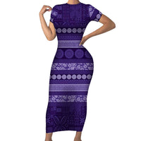 Fiji Marau na Kerisimasi Short Sleeve Bodycon Dress Purple Tapa Masi Inspired Christmas LT9 Long Dress Purple - Polynesian Pride
