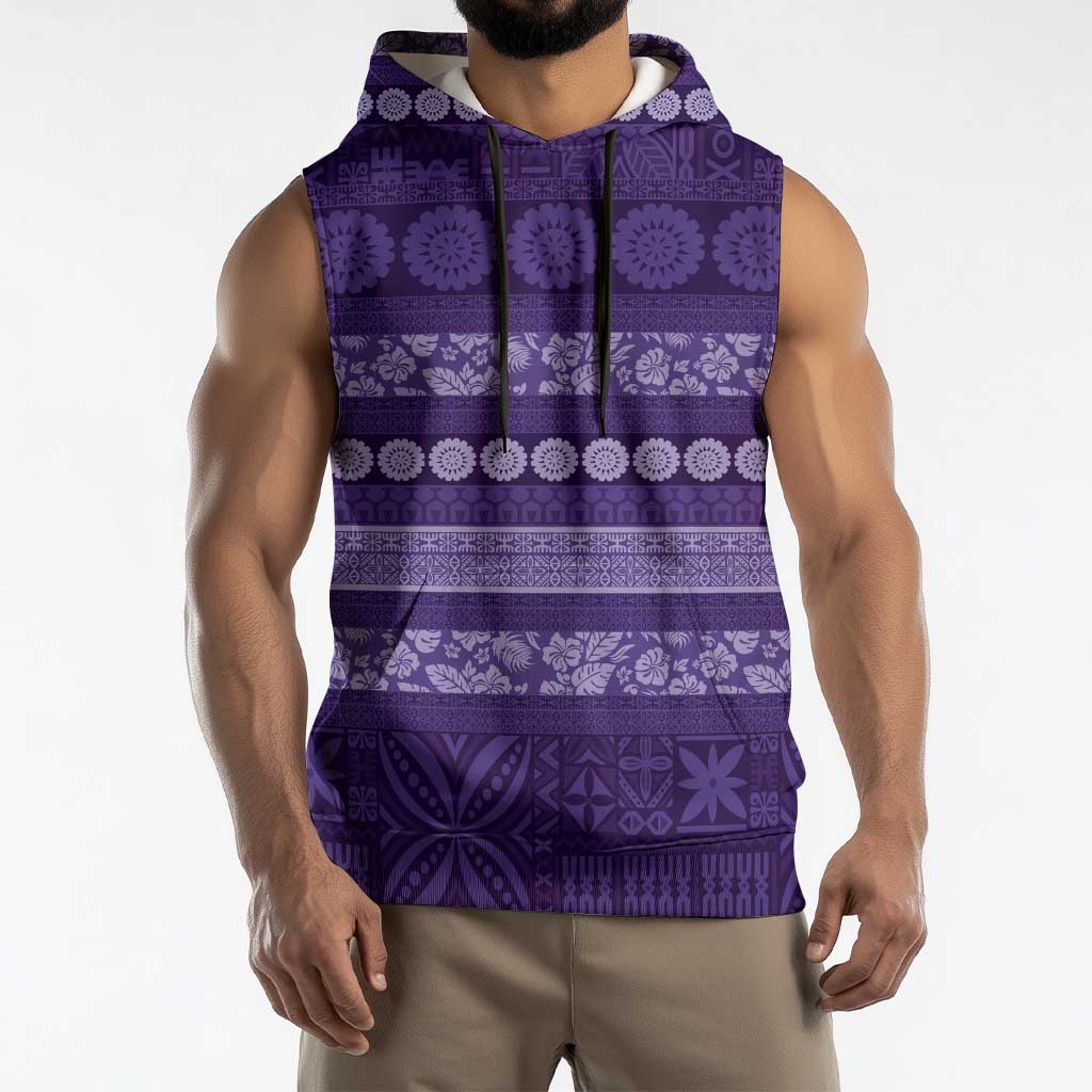 Fiji Marau na Kerisimasi Sleeveless Hoodie Purple Tapa Masi Inspired Christmas LT9 - Polynesian Pride