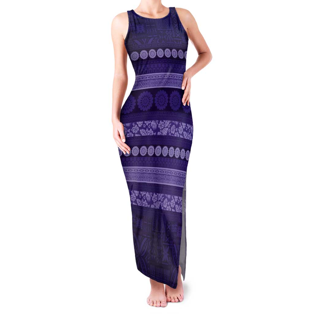 Fiji Marau na Kerisimasi Tank Maxi Dress Purple Tapa Masi Inspired Christmas LT9 Women Purple - Polynesian Pride