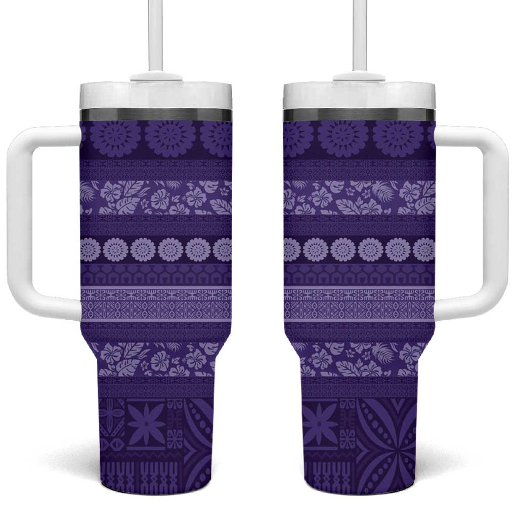 Fiji Marau na Kerisimasi Tumbler With Handle Purple Tapa Masi Inspired Christmas LT9 One Size: 40 oz Purple - Polynesian Pride
