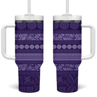 Fiji Marau na Kerisimasi Tumbler With Handle Purple Tapa Masi Inspired Christmas LT9 One Size: 40 oz Purple - Polynesian Pride