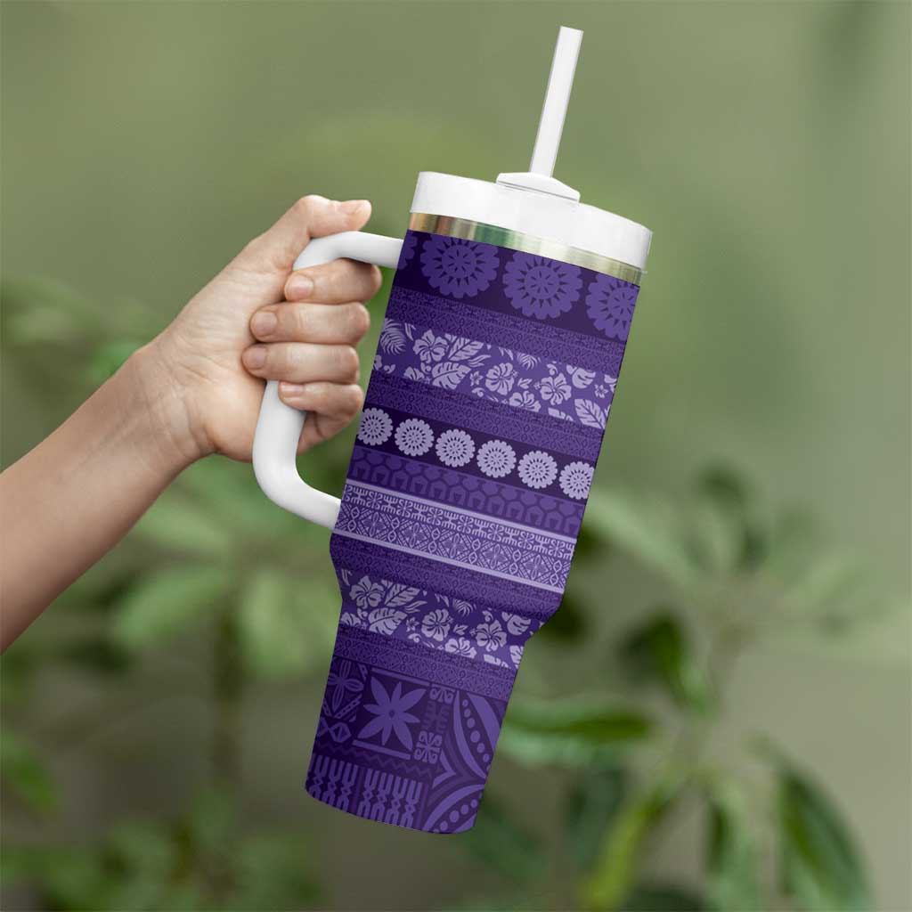 Fiji Marau na Kerisimasi Tumbler With Handle Purple Tapa Masi Inspired Christmas LT9 - Polynesian Pride