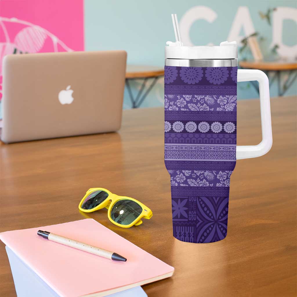 Fiji Marau na Kerisimasi Tumbler With Handle Purple Tapa Masi Inspired Christmas LT9 - Polynesian Pride
