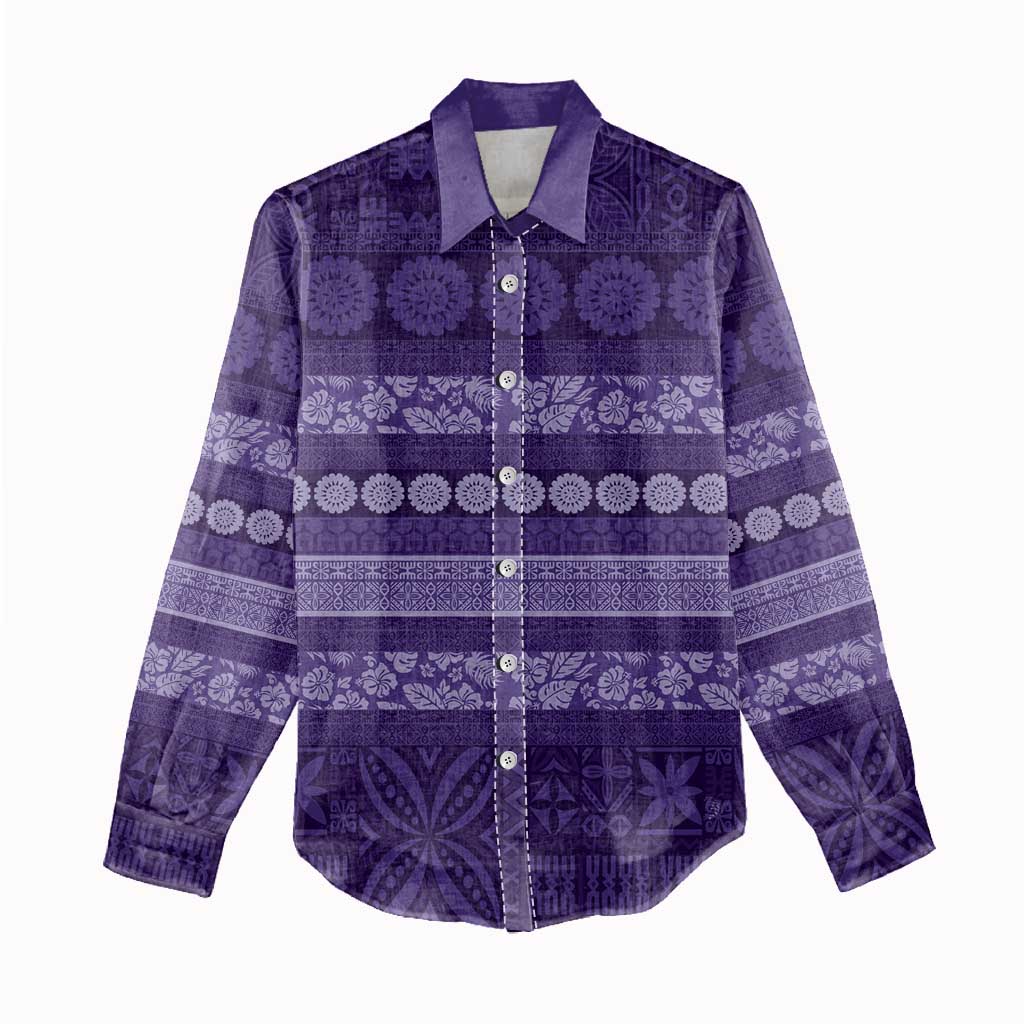 Fiji Marau na Kerisimasi Women Casual Shirt Purple Tapa Masi Inspired Christmas - Polynesian Pride