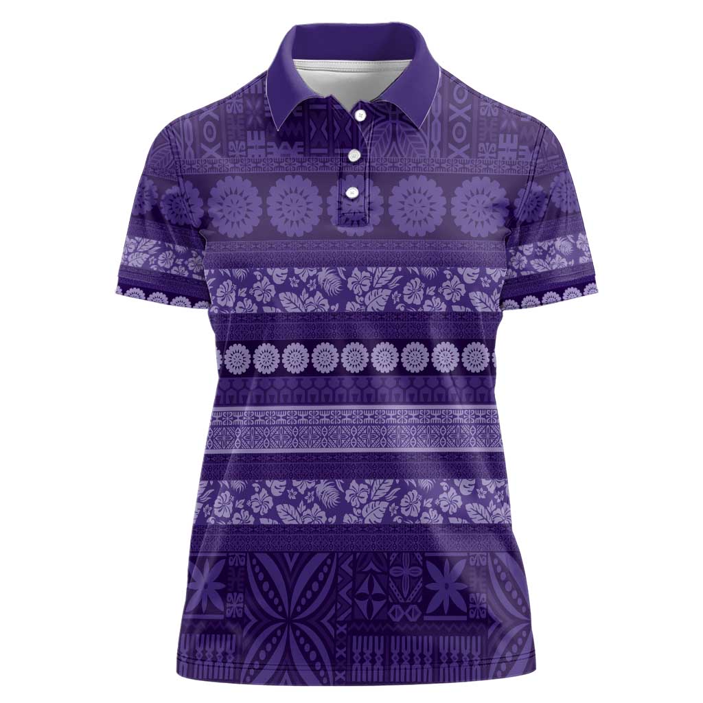 Fiji Marau na Kerisimasi Women Polo Shirt Purple Tapa Masi Inspired Christmas - Polynesian Pride