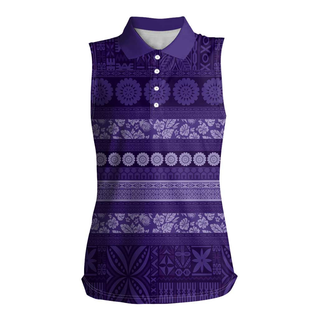 Fiji Marau na Kerisimasi Women Sleeveless Polo Shirt Purple Tapa Masi Inspired Christmas LT9 Female Purple - Polynesian Pride