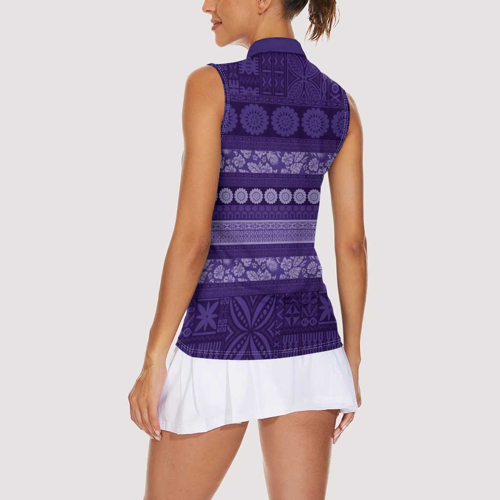 Fiji Marau na Kerisimasi Women Sleeveless Polo Shirt Purple Tapa Masi Inspired Christmas LT9 - Polynesian Pride