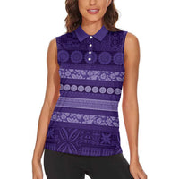Fiji Marau na Kerisimasi Women Sleeveless Polo Shirt Purple Tapa Masi Inspired Christmas LT9 - Polynesian Pride