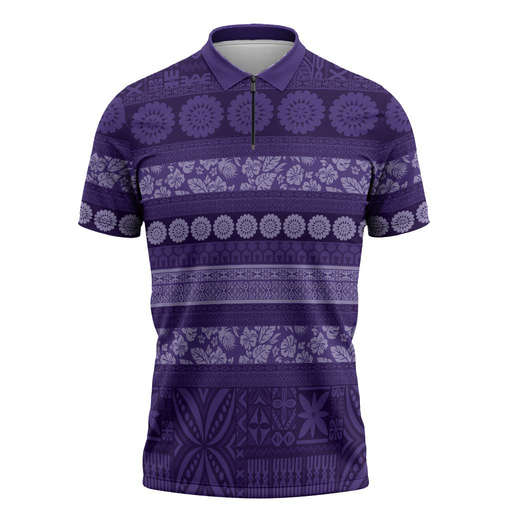 Fiji Marau na Kerisimasi Zipper Polo Shirt Purple Tapa Masi Inspired Christmas LT9 Purple - Polynesian Pride