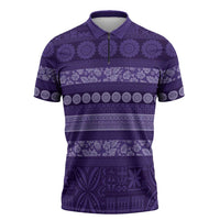 Fiji Marau na Kerisimasi Zipper Polo Shirt Purple Tapa Masi Inspired Christmas LT9 Purple - Polynesian Pride