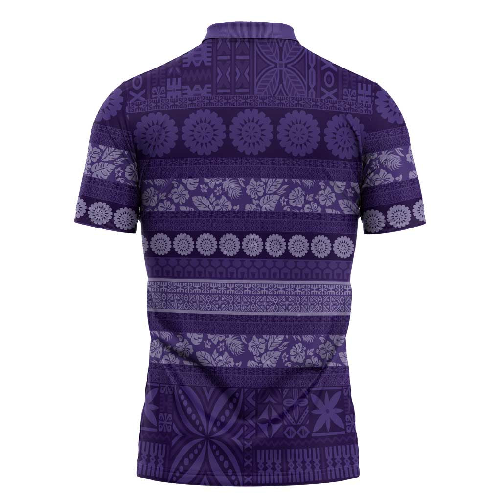 Fiji Marau na Kerisimasi Zipper Polo Shirt Purple Tapa Masi Inspired Christmas LT9 - Polynesian Pride